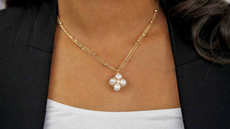Cultured Pearl Diamond-Shape Pendant Necklace