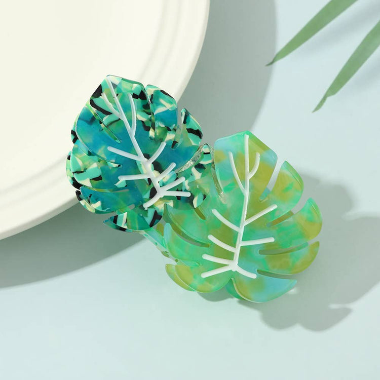 Tropical Leaf Botanical Hair Claw Clips: BlueGreen
