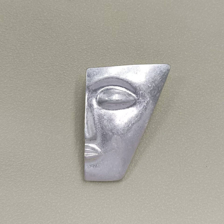 Vintage Half Face Brooch: Silver