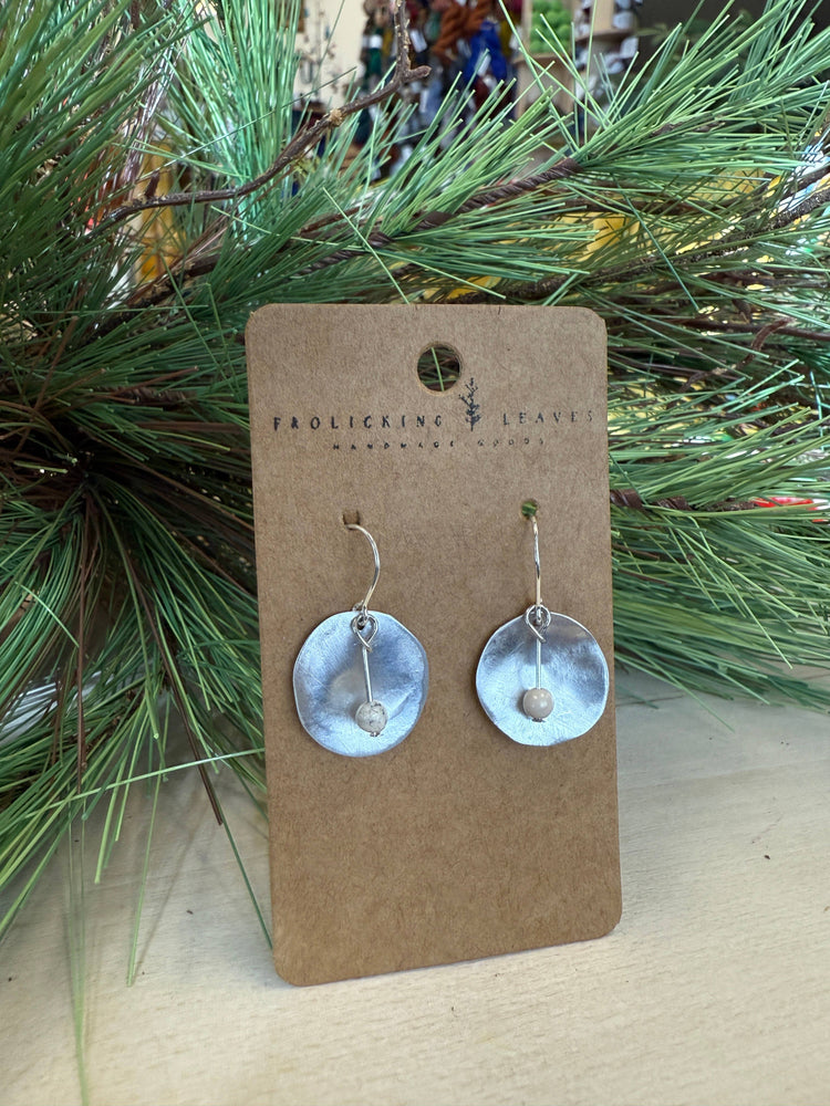Hammered Metal and Opal Earrings