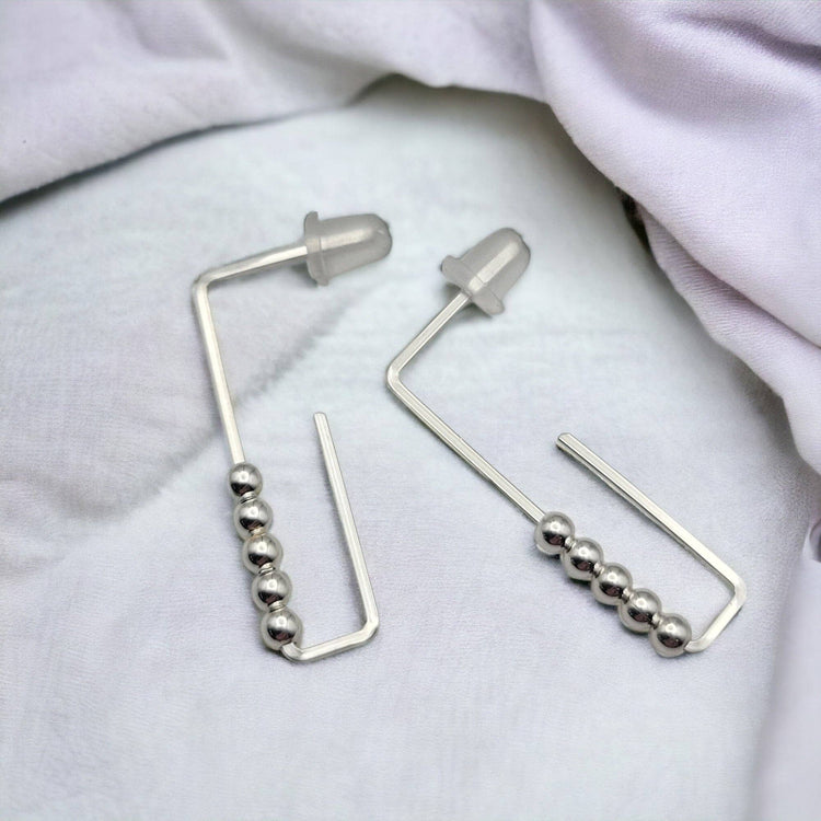 Modern Silver Beaded Post Earrings