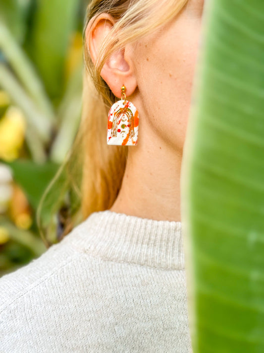 Ariel - Porcelain Earrings with Gold finish: Rainbow With Moon