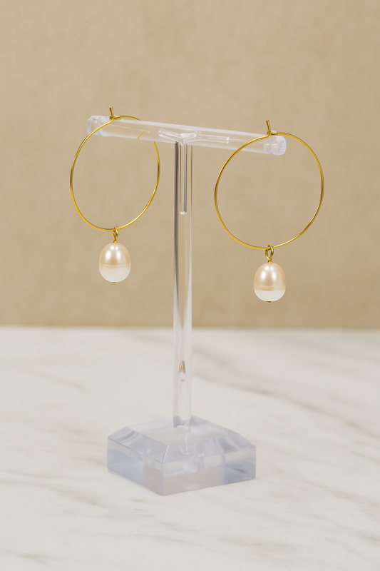 Luna Grace – Pearl Drop Hoop Earrings