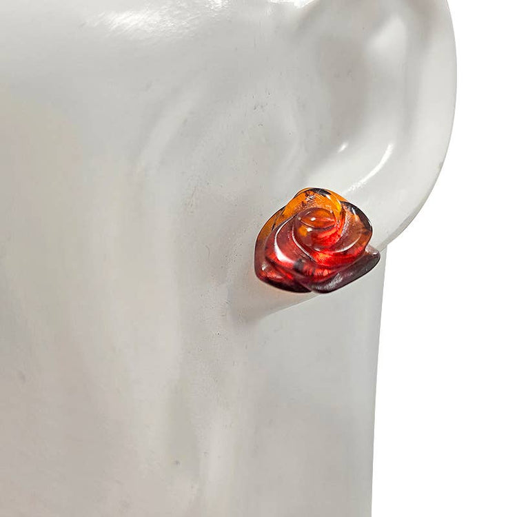 Cognac Amber Handmade Sterling Silver Stud Earrings