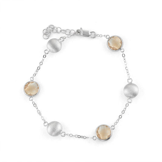 Sterling Silver Link Bracelet w/Satin Balls & Round Citrine