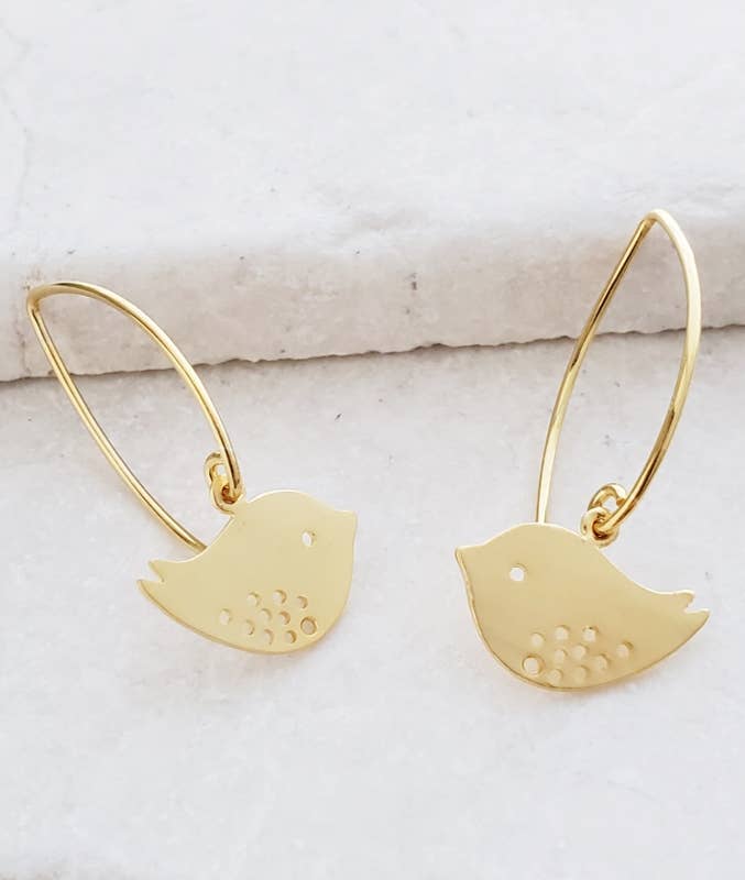 Gold Spotted Bird Marquis Earrings