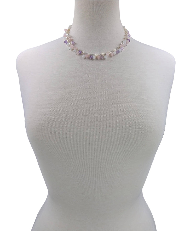 Pearl Gemstone Cluster Necklace