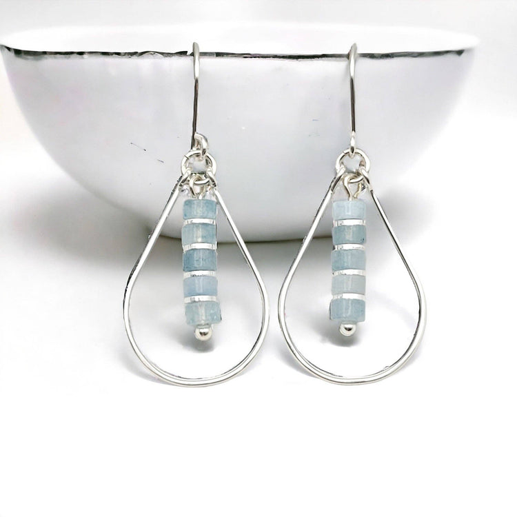 Spring Earrings - Aquamarine Silver Hoops