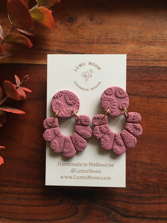 Sunflower Basic Frill Floral Earrings in Pink