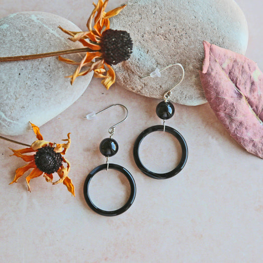 Onyx Ring Drop Down Earrings