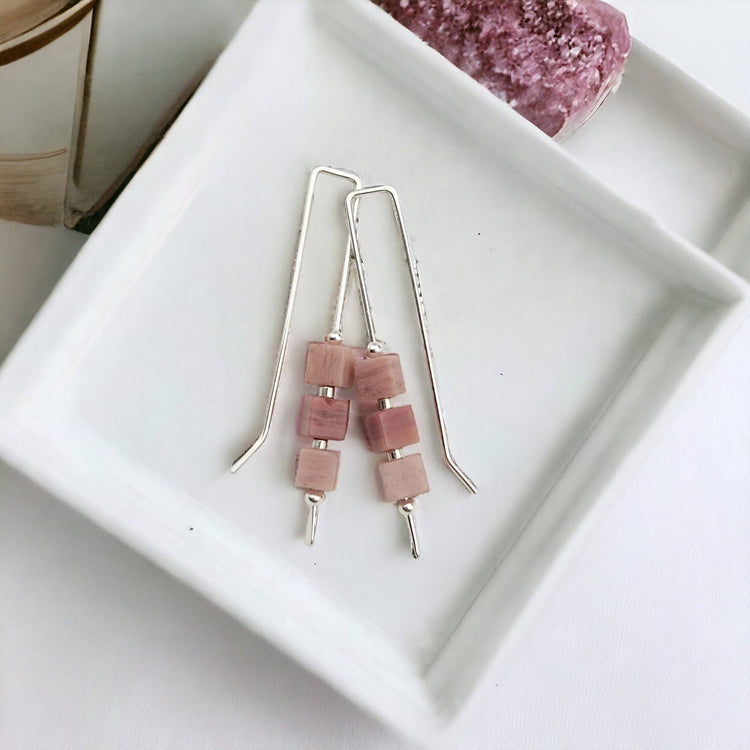 Pink Rhodonite Silver Threader Earrings