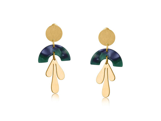 Hortense Metal and Resin Floral Stud Earrings: GREEN BLUE