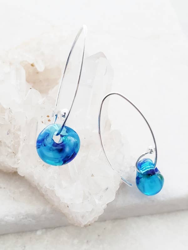 Silver Marquis Earrings in Azure Blue