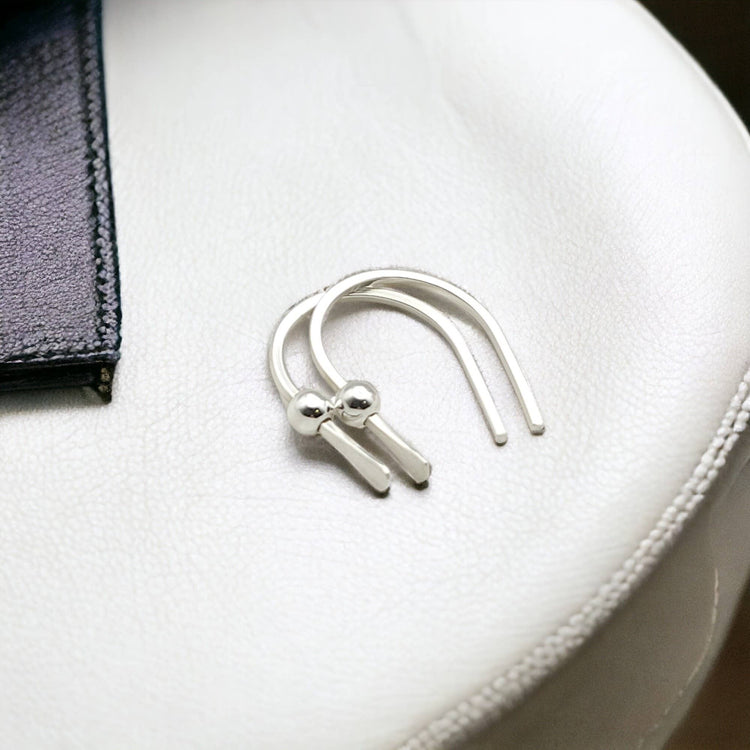 Tiny Silver Hugger Earrings with Silver Bead