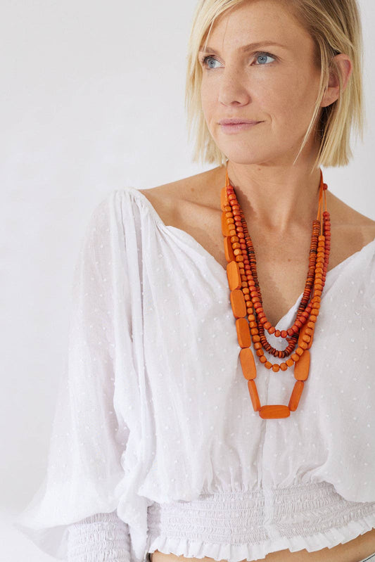 Coffee Tree Bead Necklace Tangerine