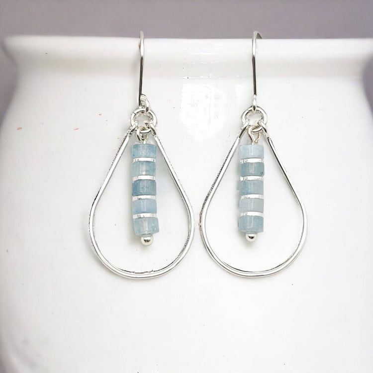 Spring Earrings - Aquamarine Silver Hoops