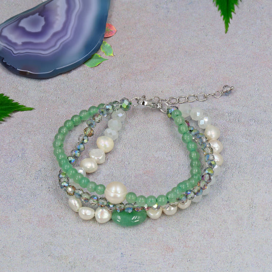 Multi-Strand Aventurine & Cultured Pearls Bracelet