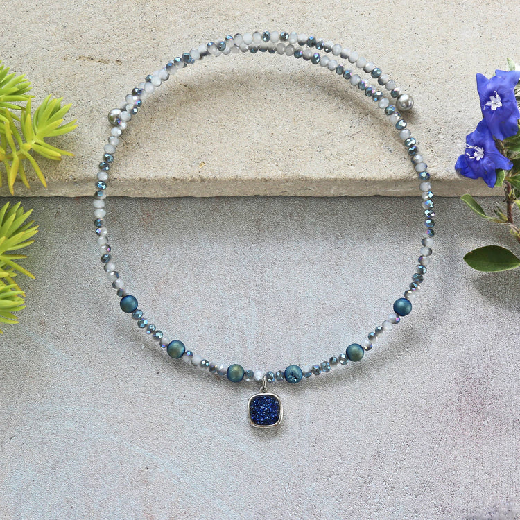 Druzy Pendant Memory Wire Choker
