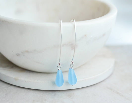 Eco Sea Glass Marquis Droplet Earrings - Turquoise