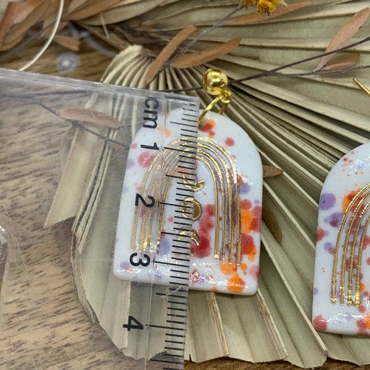 Ariel - Porcelain Earrings with Gold finish: Rainbow With Moon