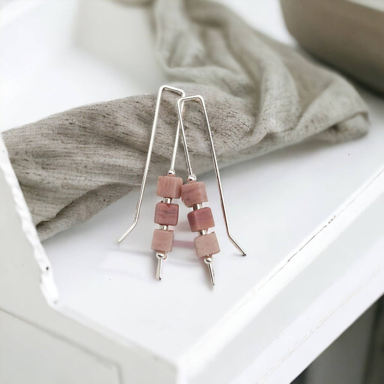 Pink Rhodonite Silver Threader Earrings