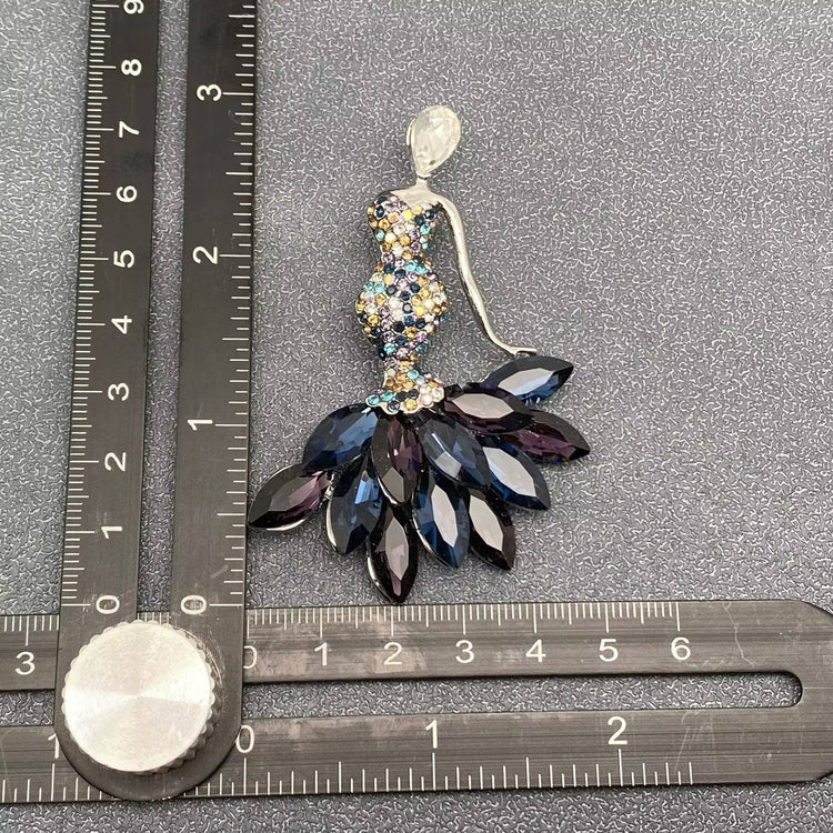 Sparkling Glass & Rhinestone Dress Women Brooch