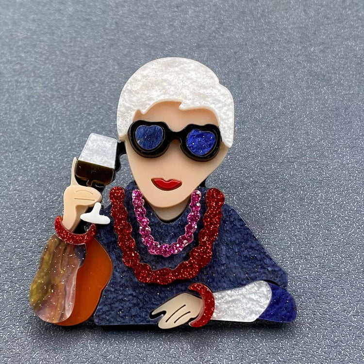 Drinking White-haired Lady Acrylic Brooch
