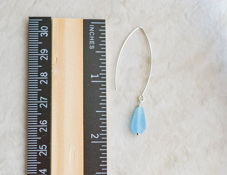 Eco Sea Glass Marquis Droplet Earrings - Turquoise