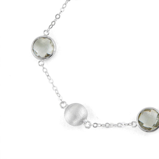Sterling Silver Link Bracelet w/Satin Balls & Green Amethyst