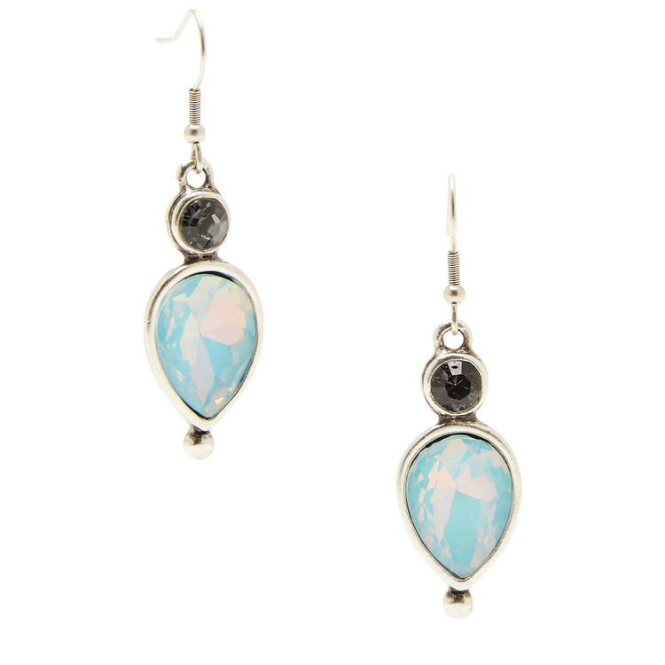 Handmade Pewter Earrings With Blue Opal Crystal