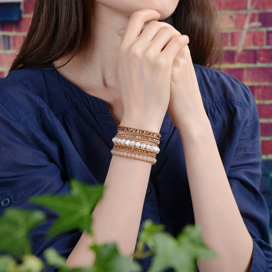 Pearl and Rose Quartz Mix-media Wrap Bracelet