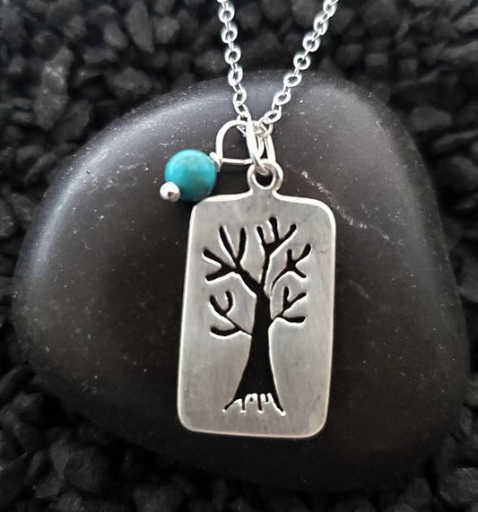 Silver Brushed Tree Of Life Necklace
