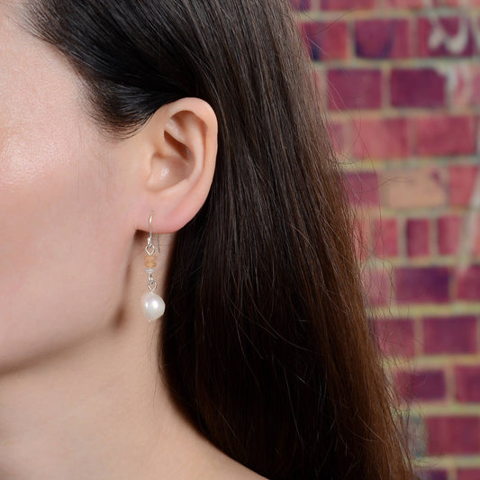 Rose Aventurine  & Pearl Drop Earrings