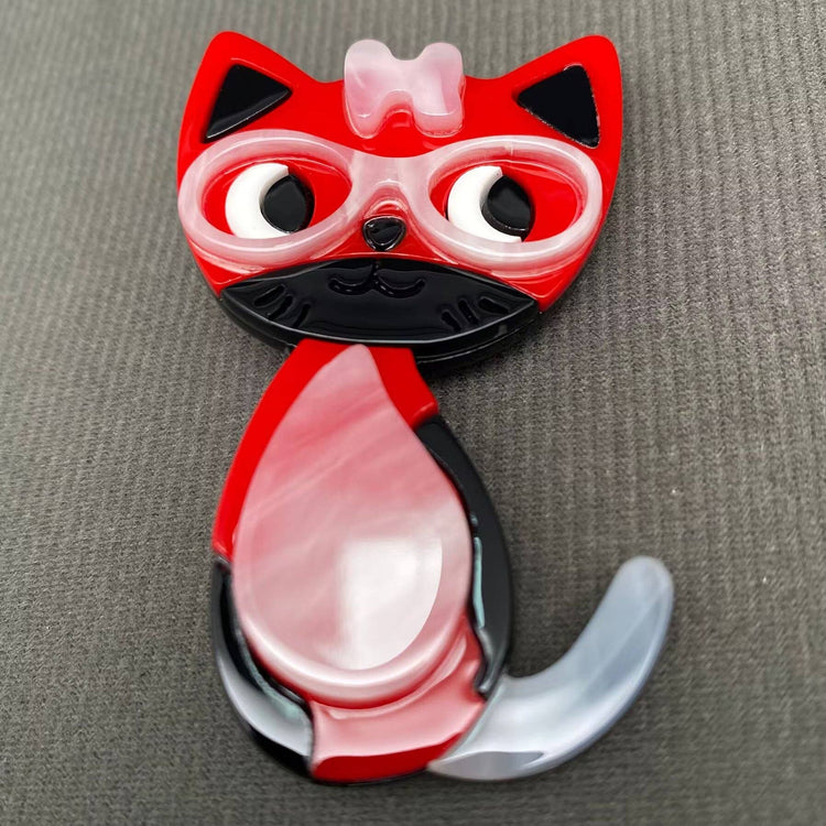 Cat with Glasses Acrylic Brooch