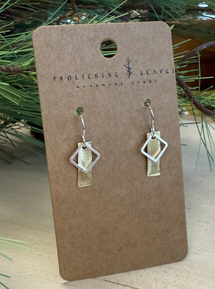 Brass Square Drop Earrings: Sterling Silver Ear Wires