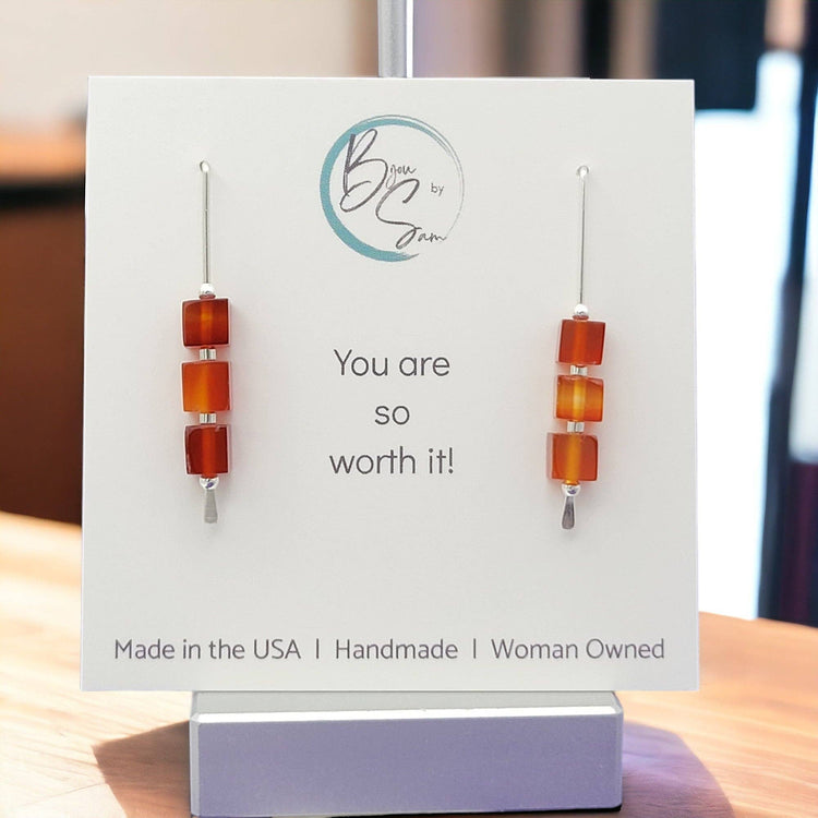 Fall Earrings Sterling Silver Threader with Carnelian Beads