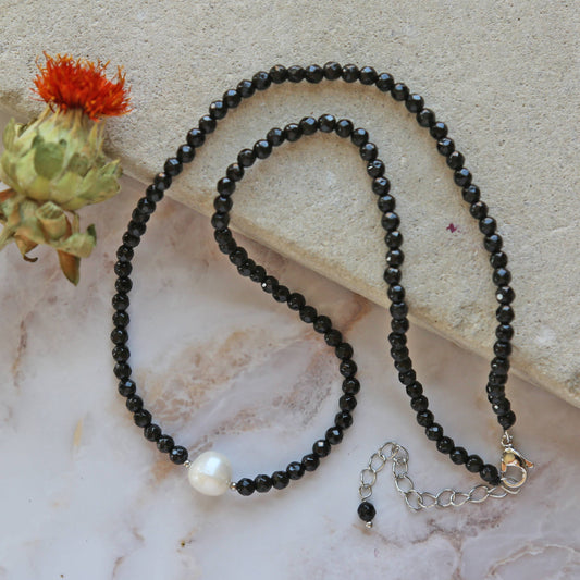 Onyx & Cultured Pearl Collar Necklace