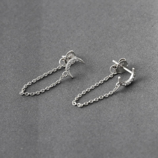 Silver Moon Drop Earrings