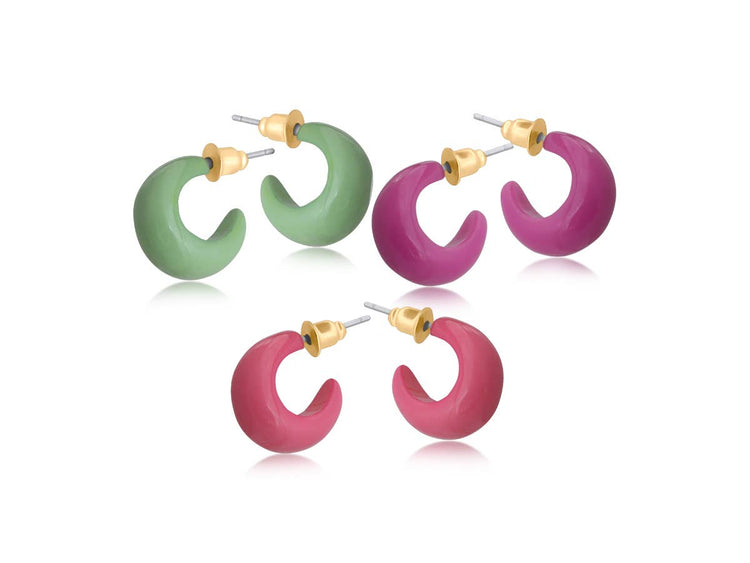 Severine Pack Of 3 Resin Tiny Hoops: PASTEL