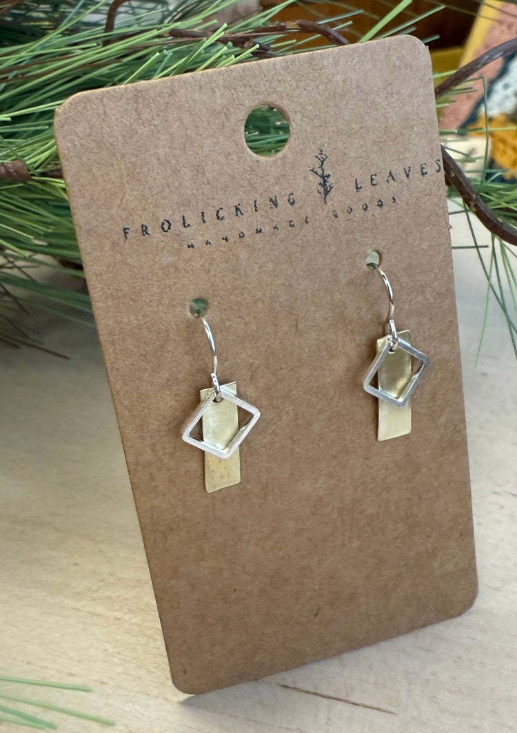 Brass Square Drop Earrings: Sterling Silver Ear Wires