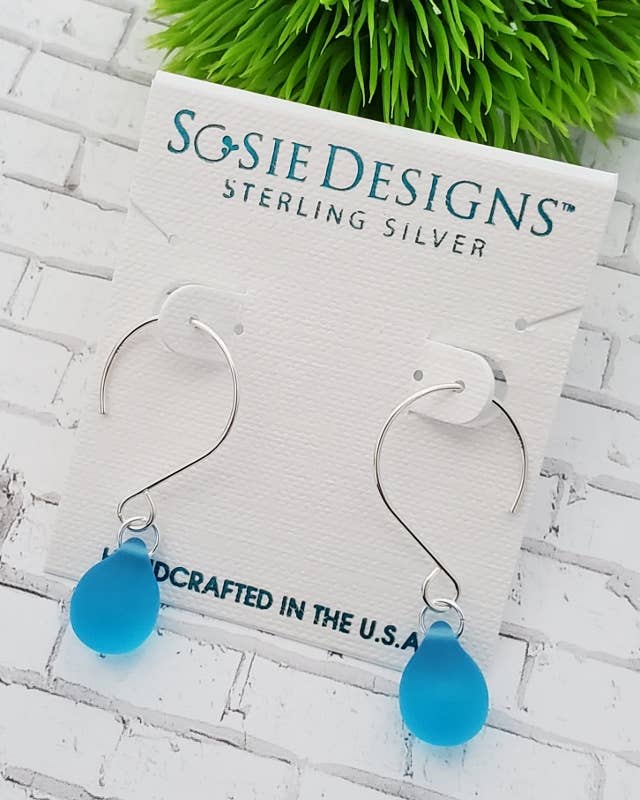Silver Eco Sea Glass Sea Droplets Earrings - Turquoise