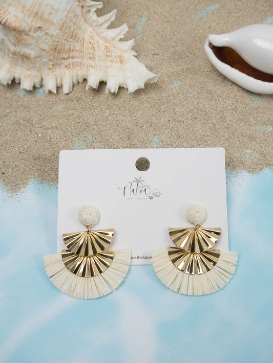 Geometric Gold & Raffia Earrings - Ivory