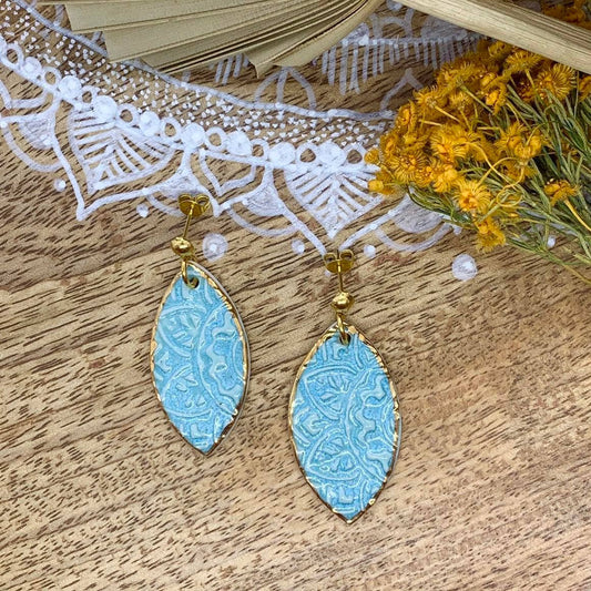 Lucia - Porcelain Earrings with Gold: Light Blue