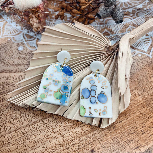 Boho Splash Earrings in Blue with Gold Finish: Splash Earrings