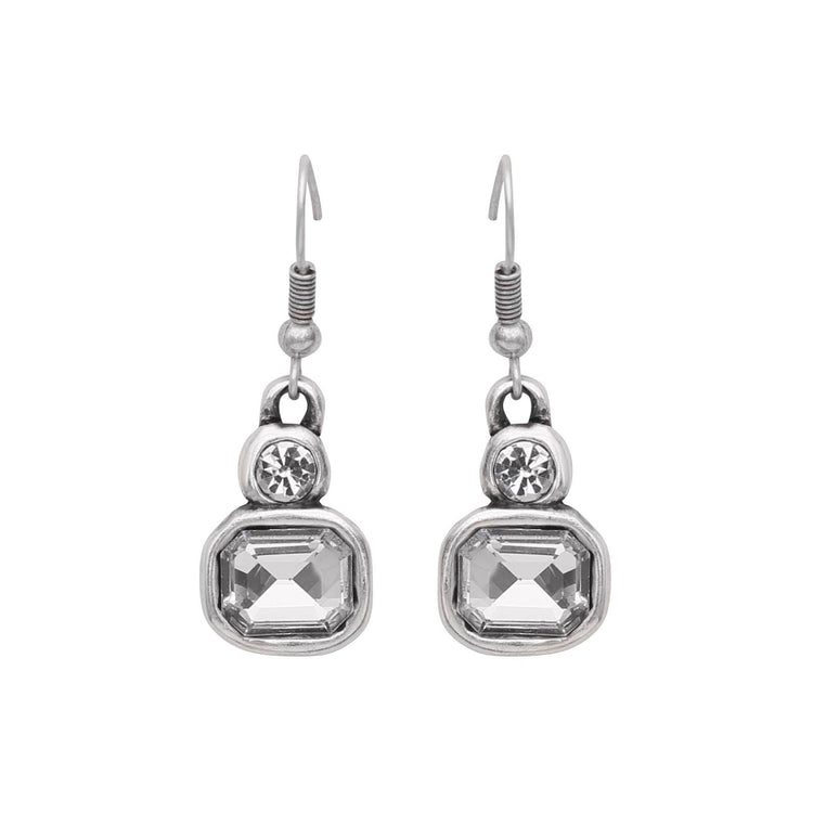 Square Clear Crystal Handmade Pewter Earrings