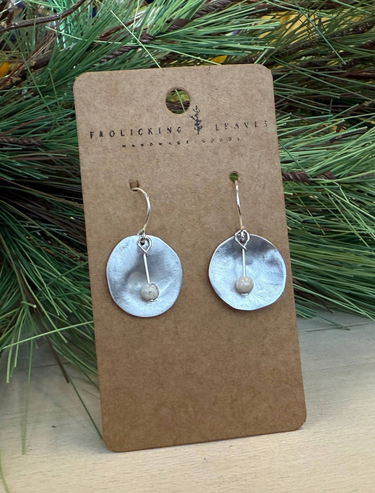 Hammered Metal and Opal Earrings