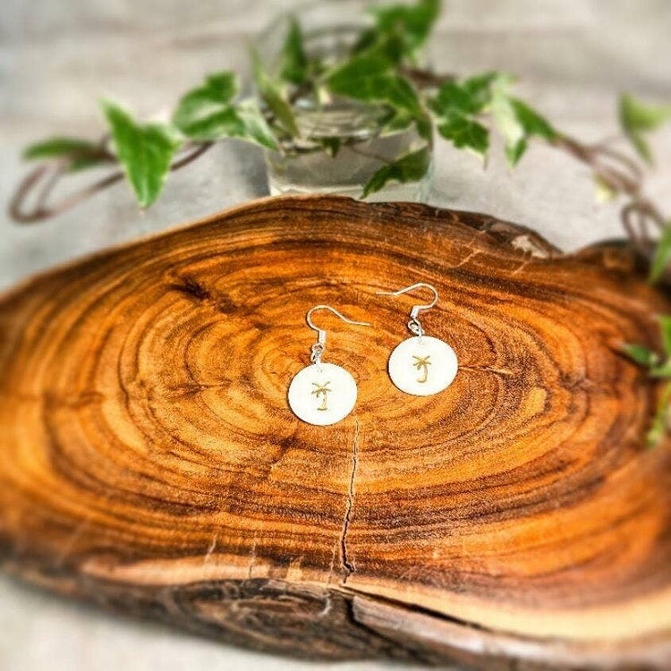 Palm Tree Earrings Stud in Colour With Gold on Rim