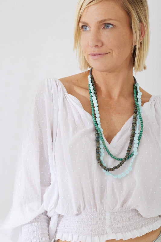 Coffee Tree Bead Necklace Aqua