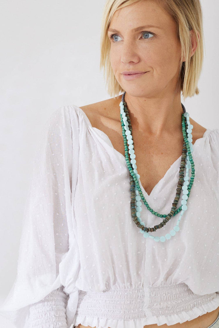 Coffee Tree Bead Necklace Aqua