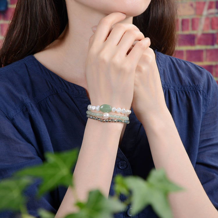 Multi-Strand Aventurine & Cultured Pearls Bracelet
